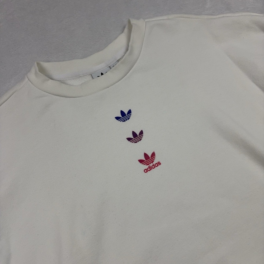 Adidas Sweatshirt Womens S White Crew Neck Pullover Originals Fleece Treefoil